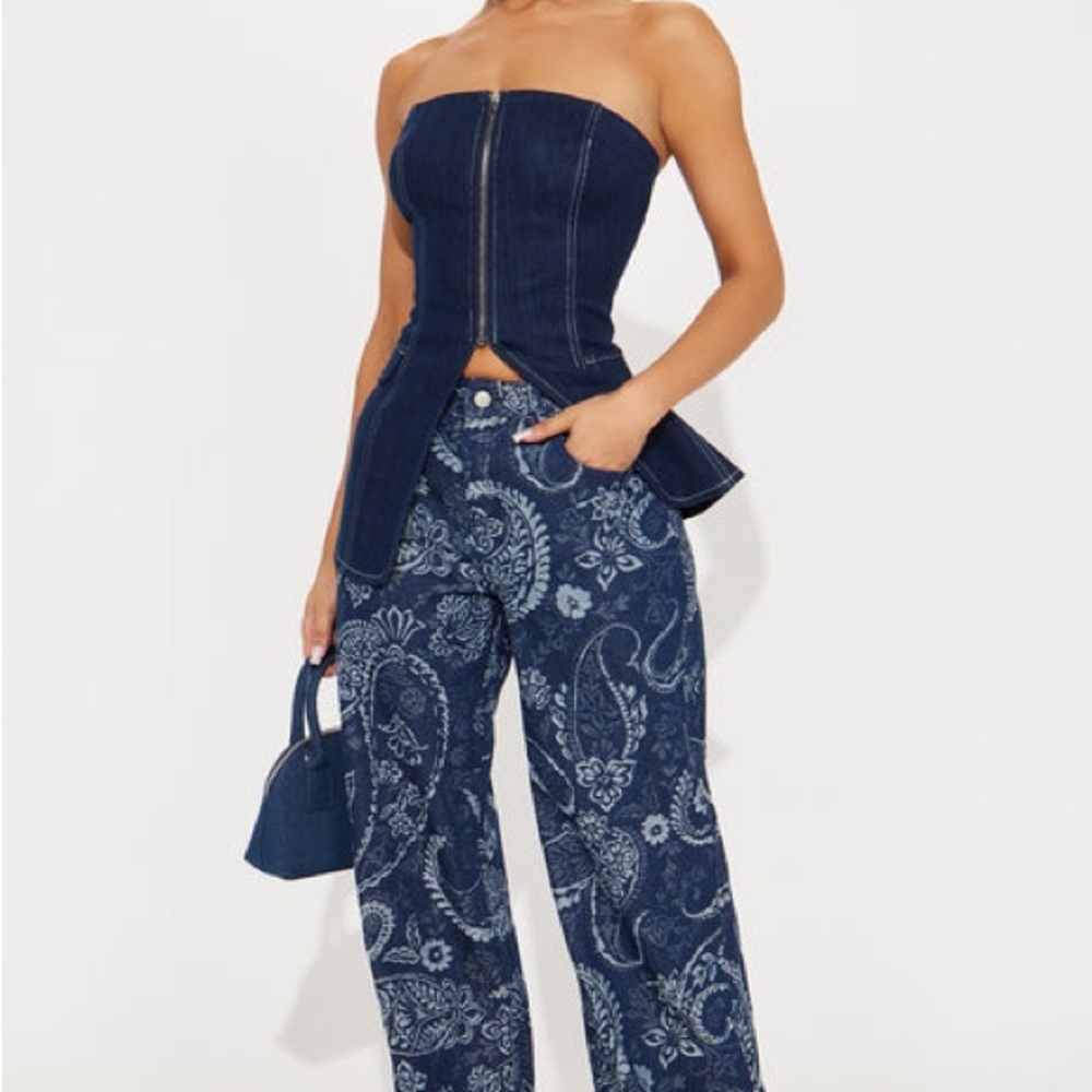 Fashion Nova Blue Floral Wide-Leg Pants - Picture 3 of 6
